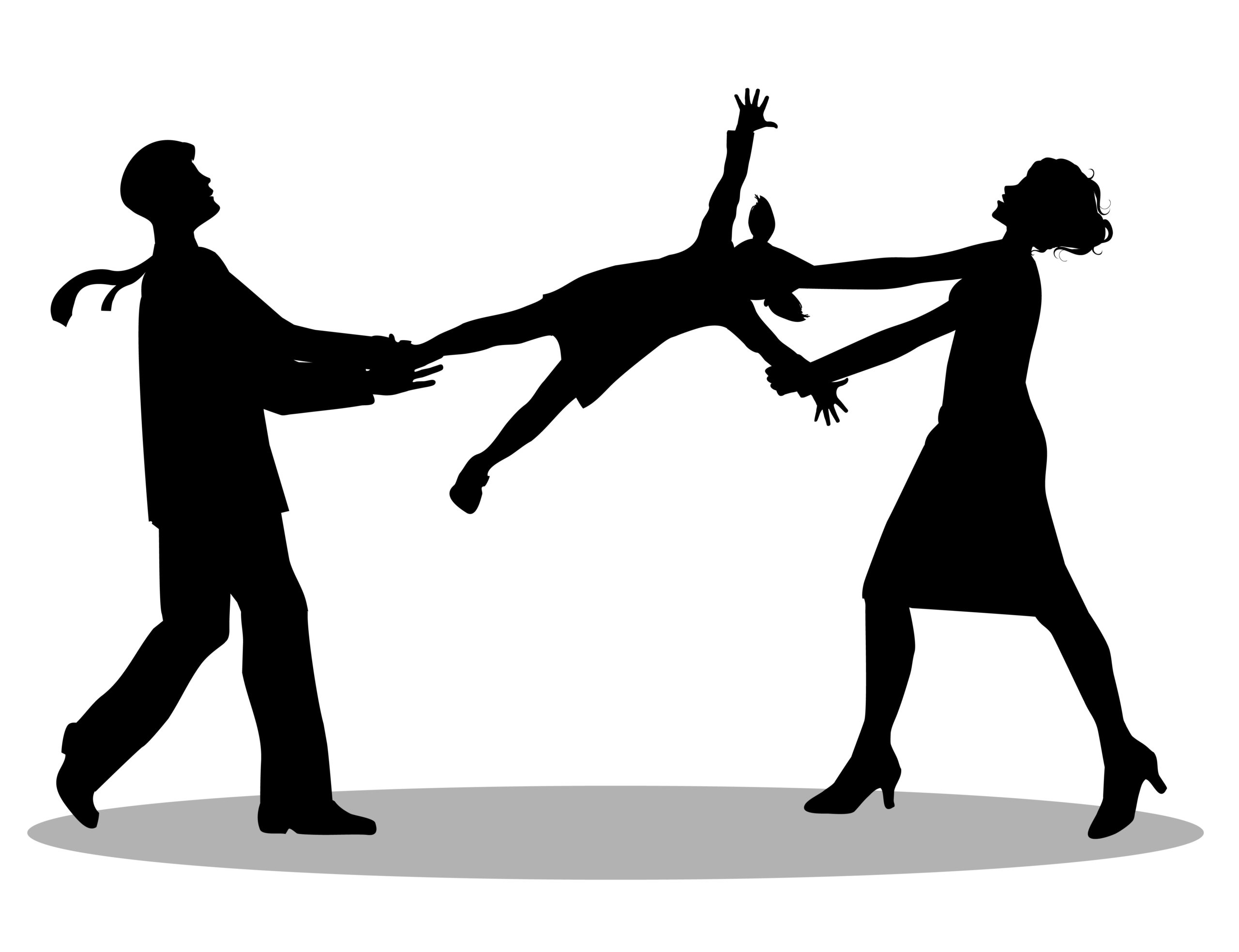 silhouette of mother and father fighting over their child