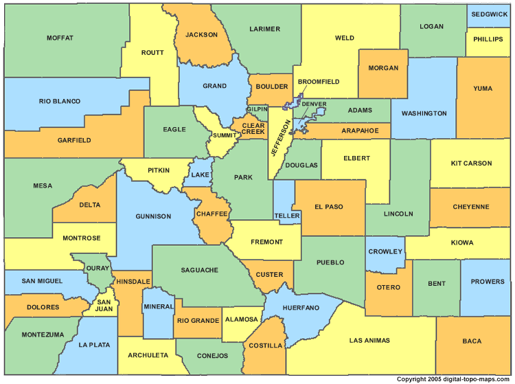 a map showing Colorado counties